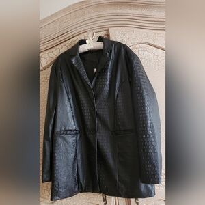 PRETTY LITTLE THING Sz 12 OVERSIZED DAD BLAZER JACKET Black Faux Croc Leather